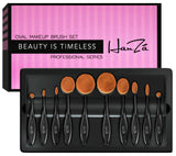 Makeup Brushes by HanZá - 10 PIECE Professional Oval Makeup Brush Sets - Easily Blend and Contour Cosmetics!